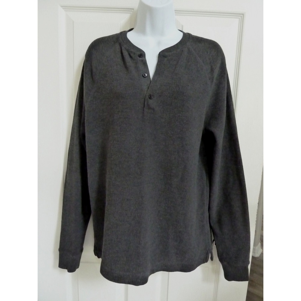 Banana Republic Core Temp Men M Gray Waffle Thermal Henley Long Sleeve Top
